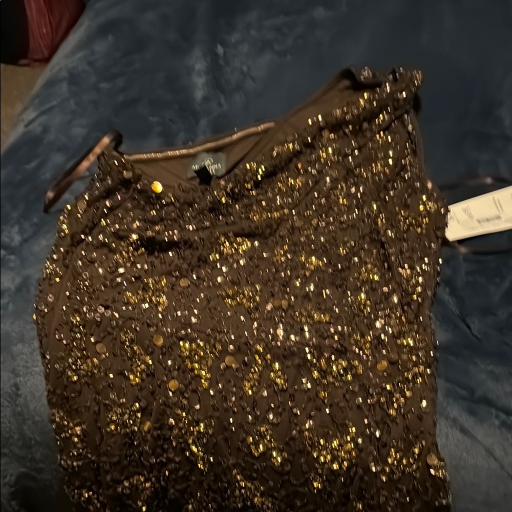 Adrianna Papell Gold and Brown One Shoulder Bodycon Dress